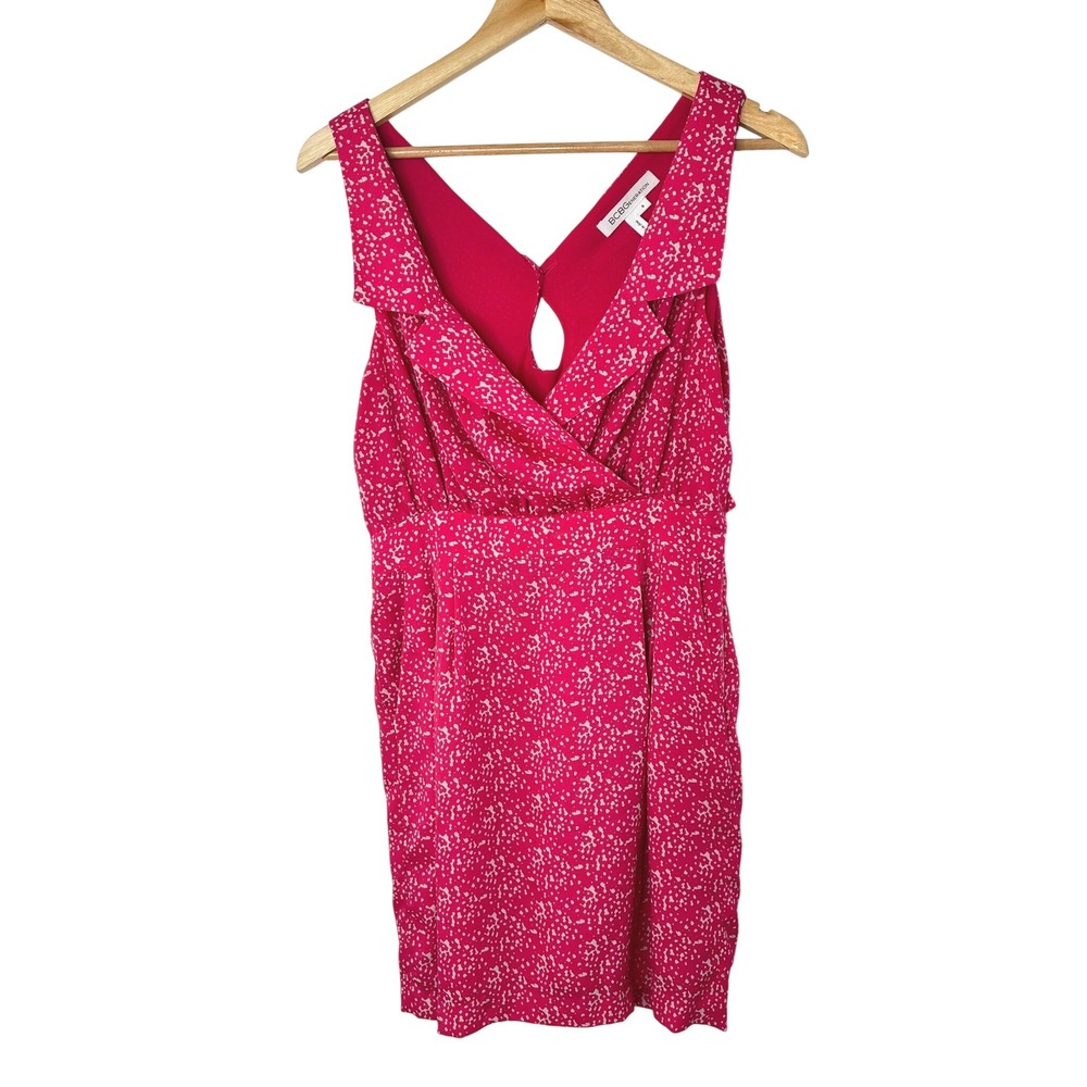 BCBG Generation Pink Abstract Print Ruffle V Neck Sleeveless‎ Dress Size 8